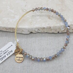 Alex and Ani NWT Light Blue Faceted Bead Gold Bracelet